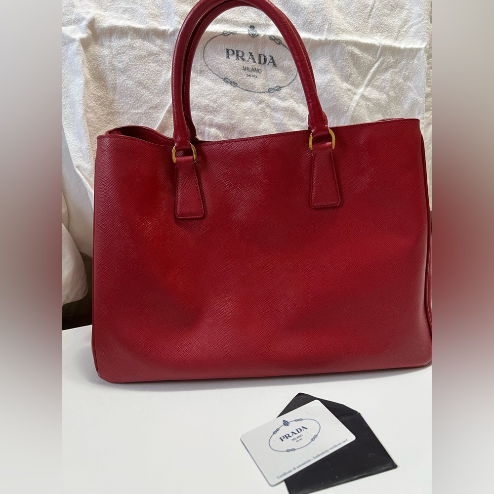 Prada Lux Open Saffiano Leather Tote Bag in Red - Picture 2 of 16